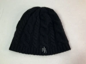 LAUREN RALPH LAUREN Black Lambswool/Angora/Nylon Adult Beanie Cap. Good Cond. - Picture 1 of 7