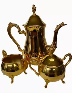 Vintage 24kt Gold Galvanisierte Kaffee Teekanne Service Golden 49er Versace Inspo - Bild 1 von 4