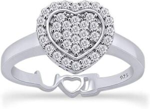 1/4ct Natural Round Diamond I Love You Promise Heart Ring In Sterling Silver