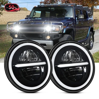 For Hummer H2 2003-2009 Pair DOT 7 inch Round LED Headlights DRL High Low Beam - Image 1 of 4