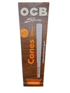 OCB Virgin Unbleached Cones Slim Rolling Paper 5/10/20 Packs Smoking 109mm - Picture 1 of 6