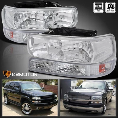 Fits 1999-2002 Chevy Silverado 2000-2006 Tahoe Suburban Headlights+Bumper Lamps Foto 1 de 4