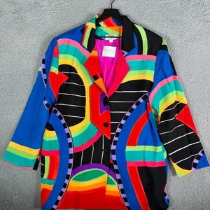 Vintage 80's Yolanda Loreme Hand Painted Silk Blazer Women's XL Vibrant Colors - Picture 1 of 9