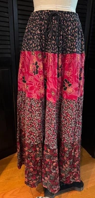 复古 Sag Harbor 中号分层扫帚裙 农民花卉 波西米亚拼布 — 第 1/4 张图片