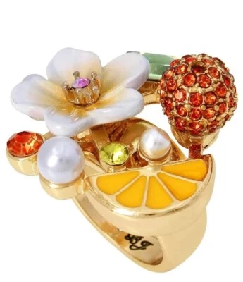 Anillo de cóctel Betsey Johnson tono dorado rodaja de limón y flor 7,8,9 Foto 1 de 4