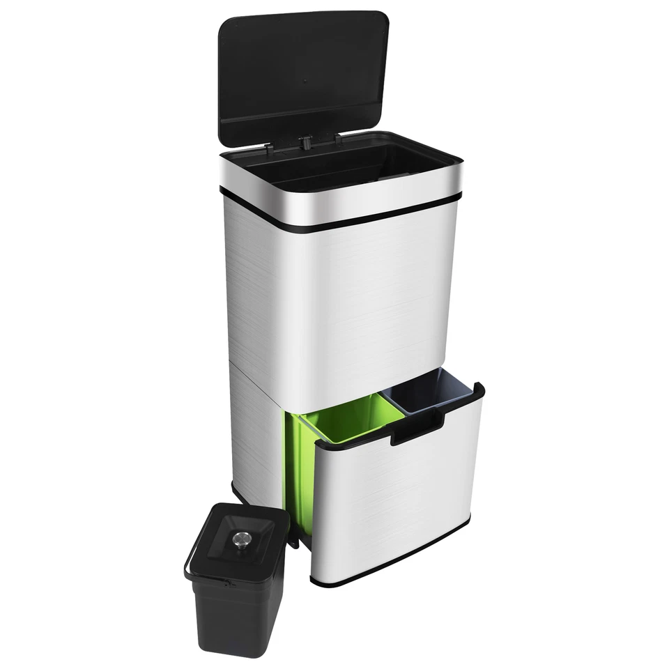 Ribelli Automatik Sensor Mülleimer Abfalleimer Papierkorb Edelstahl 72L 4 Fächer - Bild 1 von 1