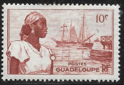FRANCE Guadeloupe 1947 Sc# 189 Basse-Terre harbor Woman MLH OG VF SHIP - Image 1 of 2