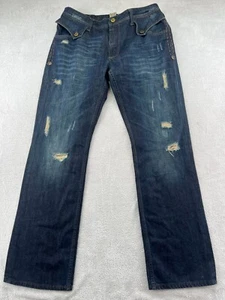 Antik Denim Jeans Mens Sz 38x34 Dar Wash Bootcut Flap Embroidered Pockets - Picture 1 of 16