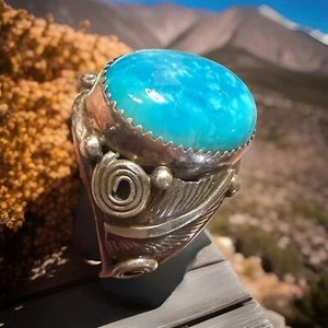 STERLING SILVER Navajo Daniel Martinez Turquoise Men’s Artist Signed DM 15.7 Gr - Picture 1 of 8