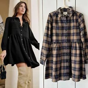Abito Sezane Leana manica lunga Brooklyn check taglia 6 NUOVO babydoll a quadri - Foto 1 di 13