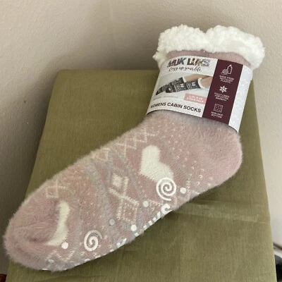 Calcetines de cabina Muk Luk para mujer 1 par rosa y rosa a cuadros parte inferior sin deslizamiento L/XL 8-10 Foto 1 de 4