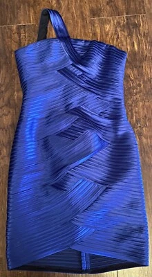 Gorgeous BCBG MAXAZRIA Blue Sapphire One Shoulder Bandage Party Dress Sz 8 EUC. - Image 1 of 4