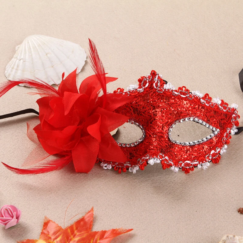 Glitter Masquerade Feather Venetian Mask Fancy Dress Party Theme Ball Eye Mask* - Image 1 of 4