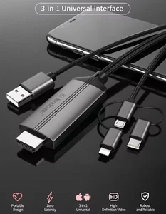 Cavo adattatore HDMI 3 in 1 per TV, iPhone, iPad, Android e Tablet e Proiettore - Foto 1 di 7