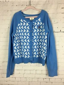 LANDS' END KIDS CARDIGAN SWEATER SMALL 7-8 GIRL'S BLUE BUTTON-UP SAILBOATS (A84) - Picture 1 of 11