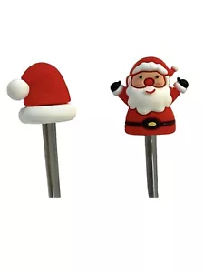 Santa Claus & Santa Hat Stainless Steel Spoon & Fork Set Christmas Appetizers 6” - Picture 1 of 9