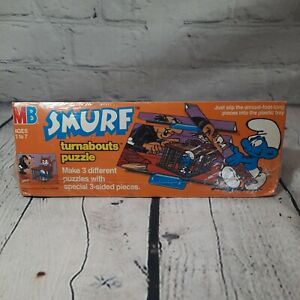 1983 Smurf Vintage Turnabouts Puzzle Milton Bradley MB  *SEALED* Damaged Package