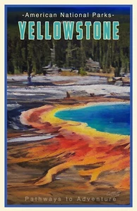 Póster de viaje firmado por el Parque Nacional de Yellowstone 11x17 Wyoming - Imagen 1 de 1