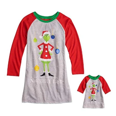 Camisón de Navidad Grinch Naughty List para niñas y vestido de muñeca de 18 pulgadas, talla 6 Foto 1 de 2