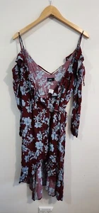DOTTI Label BNWT Women Brown Blue Floral Boho Cross Over Wrap Dress Size 8 - Picture 1 of 8