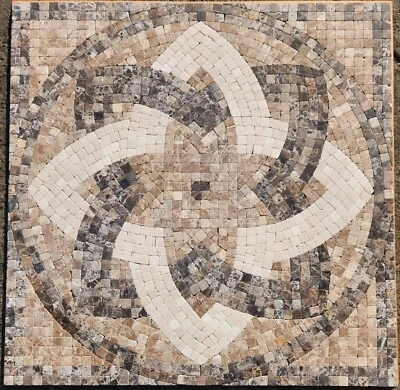 Travertine Mosaic Medallion 24x24 Inch Mesh Mounted For Floor Or Wall  - Image 1 of 2