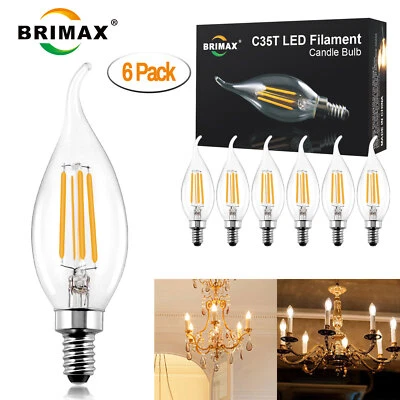 6/12 Pack Dimmable E12 LED Candle Light Bulbs Vintage Chandelier Candelabra Bulb - Image 1 of 4