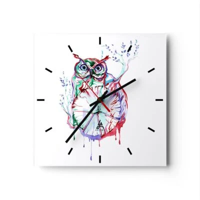 Horloge murale en verre 30x30cm Chouette créature intelligente enfants - Photo 1/4