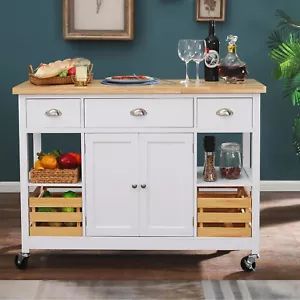 Rolling Kitchen Island Wood Mobile Serving Cart w/Storage for Home Restaurant - Picture 1 of 9