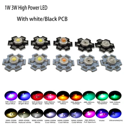 1W 3W High Power LED Vollspektrum W CW RGB Deep Red 660nm Royal Blue IR UV+ PCB - Bild 1 von 4