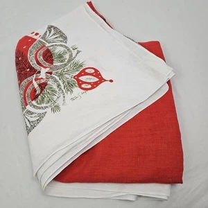 Vintage Tammis Keefe Weihnachten Tischdecke Mid Century Hörner Ornamente 55x103 - Bild 1 von 12