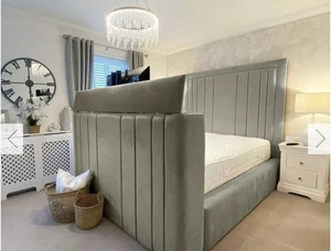 Luxury Plush Velvet TV Bed, Luther Warm Stone Velvet Ottoman Electric Storag Bed - Picture 1 of 5