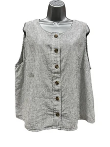 Neu mit Etikett J. Crew gestreift Leinenmischung Knopfleiste Shell Größe 2X - Bild 1 von 9