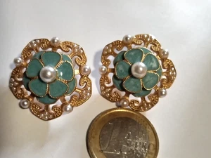 Ohrstecker antik Stil gold fein verziert Perlen türkis Blüte wunderschön 2,8 cm - Bild 1 von 2