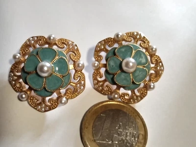 Ohrstecker antik Stil gold fein verziert Perlen türkis Blüte wunderschön 2,8 cm - Bild 1 von 2
