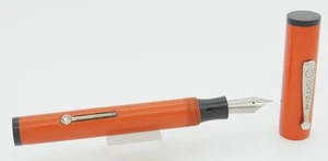 Wearever Oversize Orange w/Chrome Trim Flat-Top Fountain Pen - 1920's - Fine Nib - Picture 1 of 5