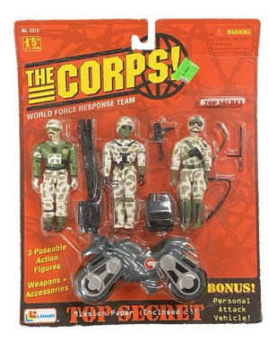 1996 Lanard The Corps TOP SECRET (3x Action Figures + Motorcycle) NEW SEALED #3 - Image 1 of 4