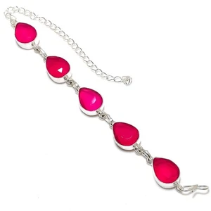 Red Simulated Gemstone Handmade 925 Sterling Silver Bracelet 7-8" - Picture 1 of 5