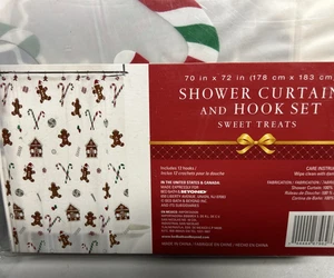 Duschvorhang und Haken Set Süßigkeiten Lebkuchen Feiertage Weihnachten - Bild 1 von 6