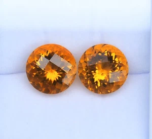 20.08 ct Top Luster Mandarine Orange Natural Citrine - 14 mm Round Checker Pair - Picture 1 of 2