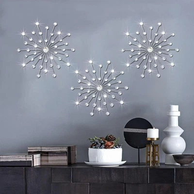 Set Di 3 Decorazioni Da Parete in Metallo Argentato Con Strass - Immagine 1 di 4