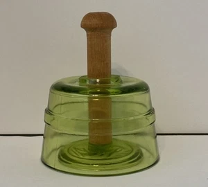 VTG Green Glass Swan Butter Press Mold Wooden Handle Vintage Antique RARE - Picture 1 of 5