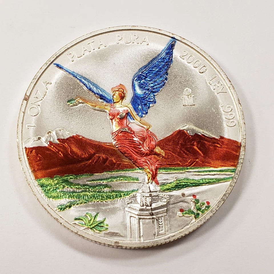 2000 Mo Mexico Libertad Onza 1 oz .999 Silver BU - Colorized - SKU-Q2402 - Image 1 of 4
