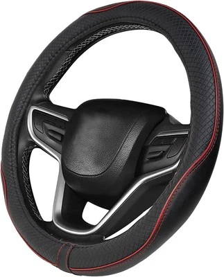 Faux Leather Car Steering Wheel Cover for Suzuki Swift S-Cross Ignis Vitara Black Red - Image 1 of 4