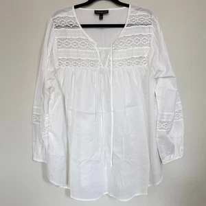 Camicia poeta Lane Bryant 18/20 bianca pizzo inserto civetta boho cottage rinascimentale - Foto 1 di 10