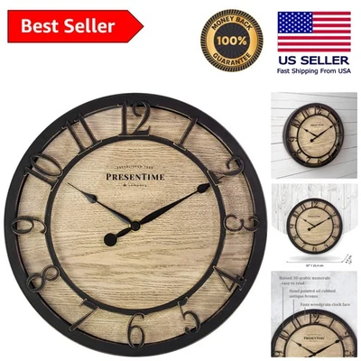 Unique 10" Farmhouse Clock with Large Arabic Numerals - Non-Ticking Quartz - Image 1 of 4