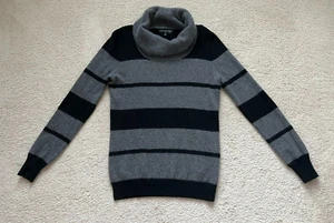 Jones New York Women's Collection Cashmere Black Gray Stripe Cowl Neck Sweater M - Picture 1 of 8