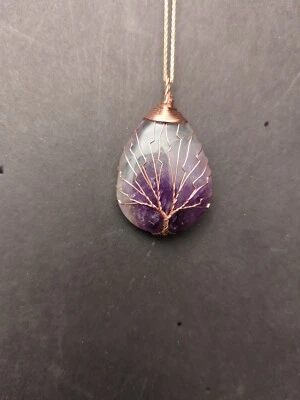 Аметист дерево жизни подвеска исцеления кристалл камень на 925 серебро маркированная цепочка - Изображение 1 из 4