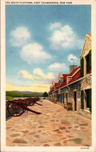 Postal militar de lino FORT TICONDEROGA Plataforma Sur NUEVA YORK - Imagen 1 de 2
