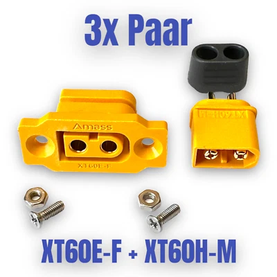✅ 3 Paar XT60E-F Buchse + XT60H Stecker Goldstecker Einbaustecker, Schrauben 60A - Bild 1 von 4