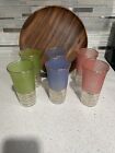 1930's Federal Glass Textured Highball/Collins Glass Gold Bands Blue/lime/pink 6